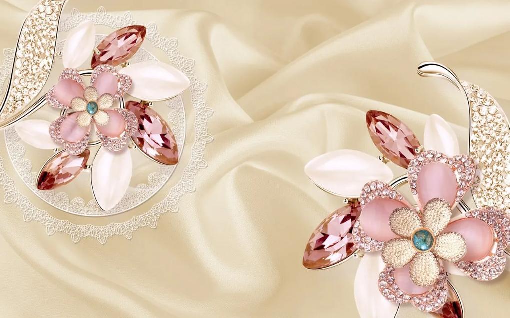 Tapet Premium Canvas - Flori roz cu perle