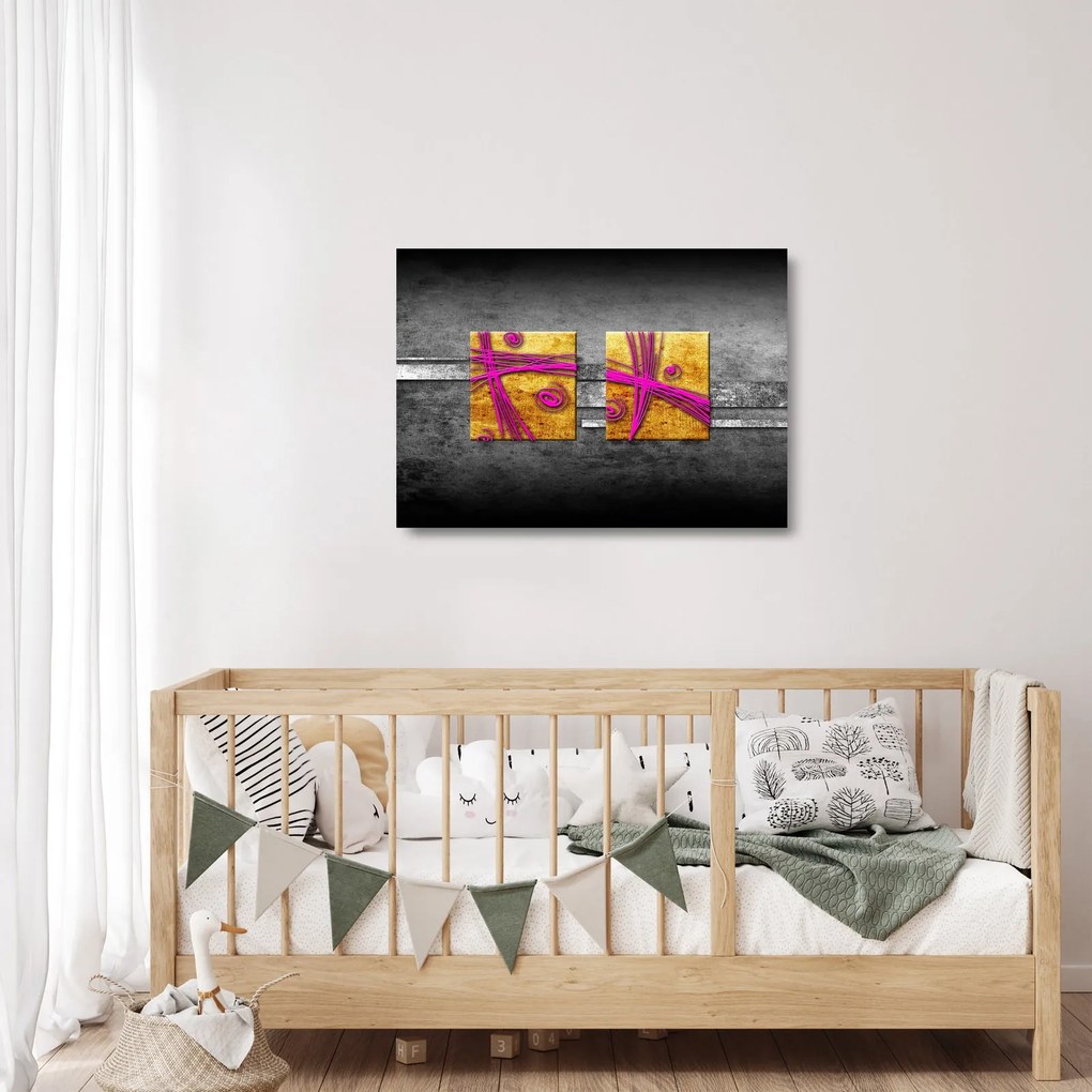 Tablou pe sticlă - Pătratr colorate pe fond negru (70x50 cm)