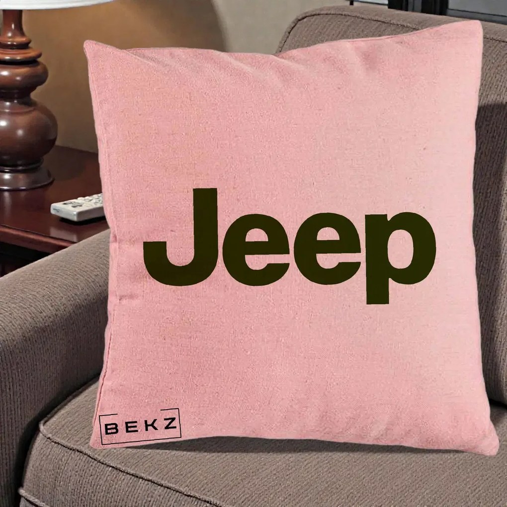 Perna Personalizata cu emblema Jeep, 40x40 cm, Roz, Husa Detasabila, Perna Inclusa, BEKZ®
