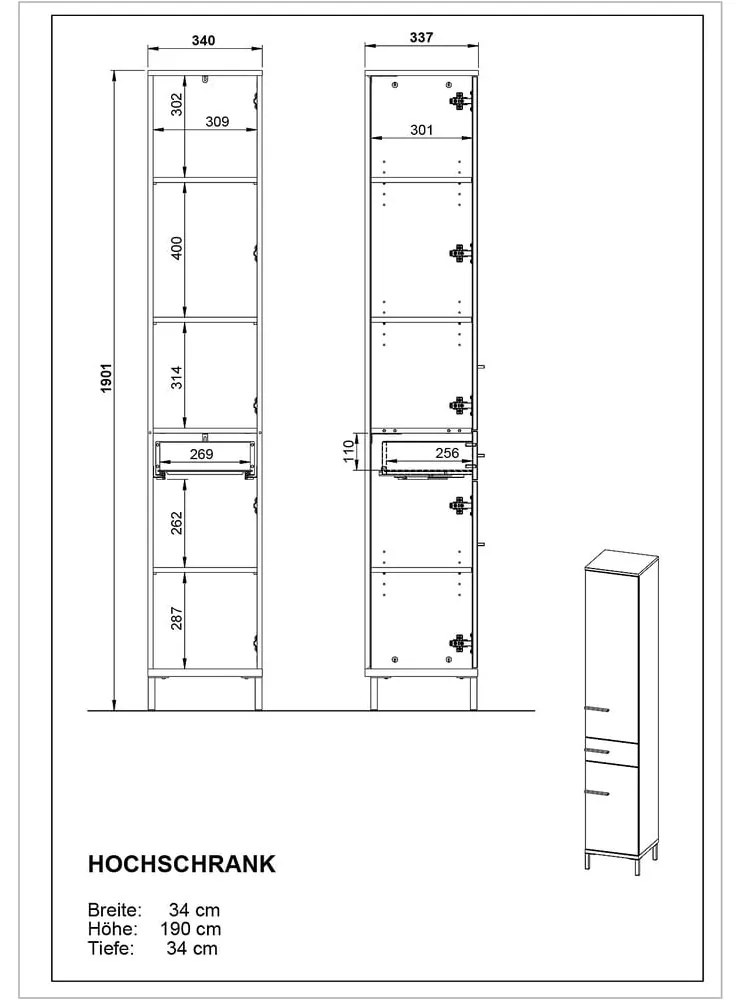 Dulap de baie înalt gri-bej cu aspect de nuc 34x190 cm Yonkers - Germania