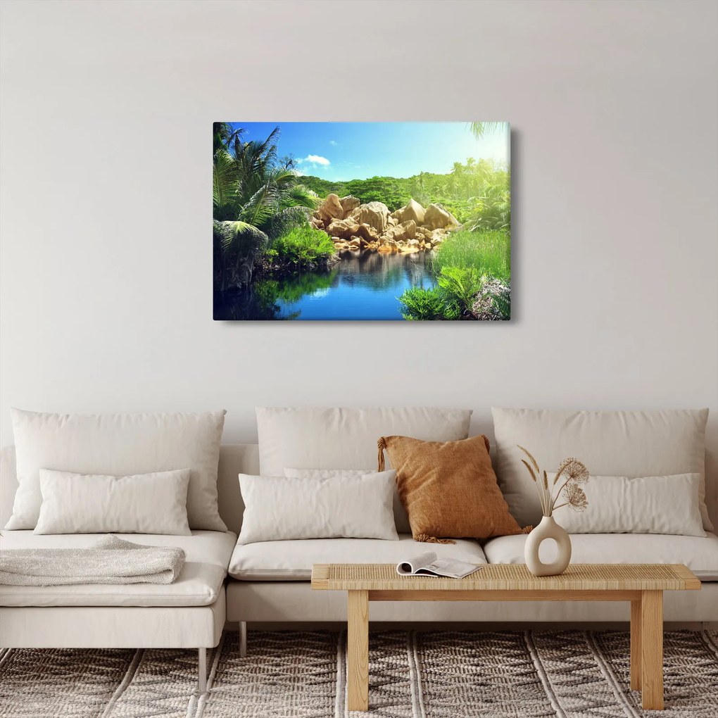 Tablou cu lac în jungla din Seychelles (90x60 cm)