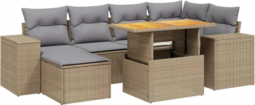 vidaXL Set canapele de grădină, 7 piese, cu perne, bej, poliratan