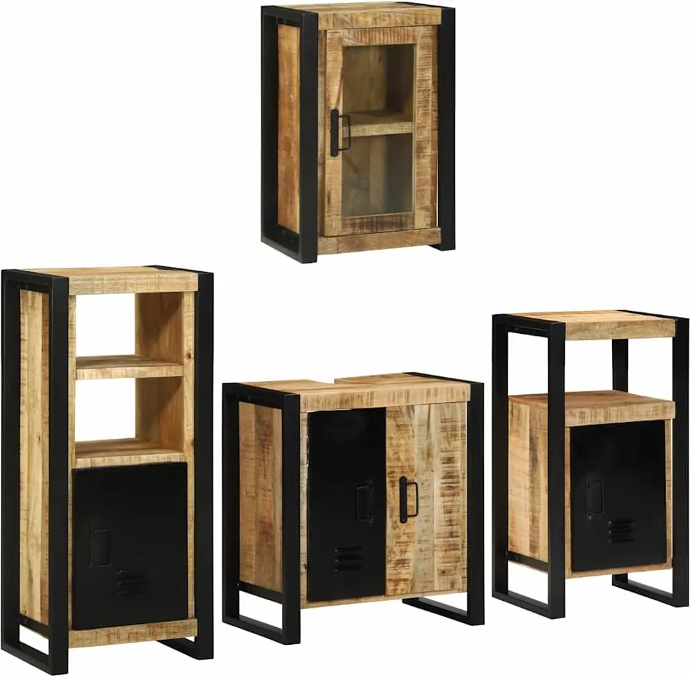 vidaXL Set de mobilier pentru baie 4 pcs Maro Lemn de mango solid