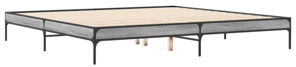844999 vidaXL Cadru de pat, gri sonoma, 200x200 cm, lemn prelucrat și metal