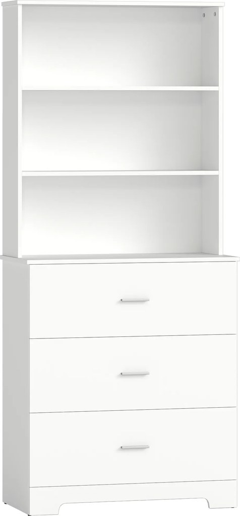 Bibliotecă HOMCOM cu 3 rafturi deschise și 3 sertare, din lemn, 79x39.5x182.2 cm, Alb | Aosom Romania