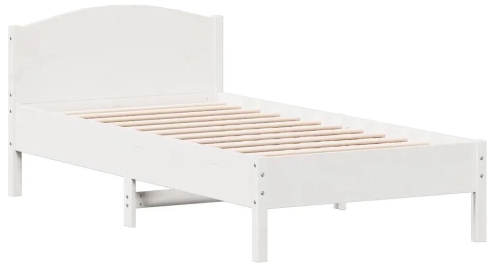 842627 vidaXL Cadru de pat cu tăblie, alb, 75x190 cm, lemn masiv de pin