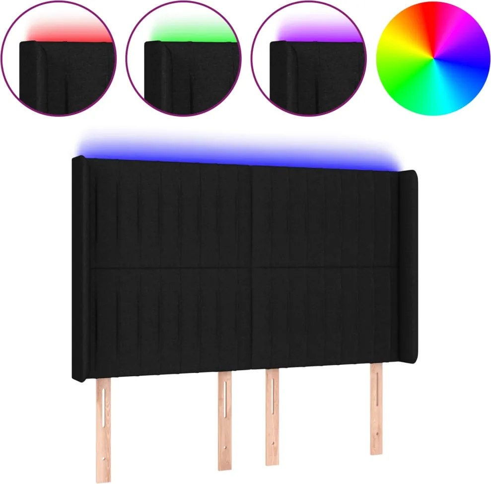 vidaXL Tăblie de pat cu LED, negru, 147x16x118/128 cm, textil