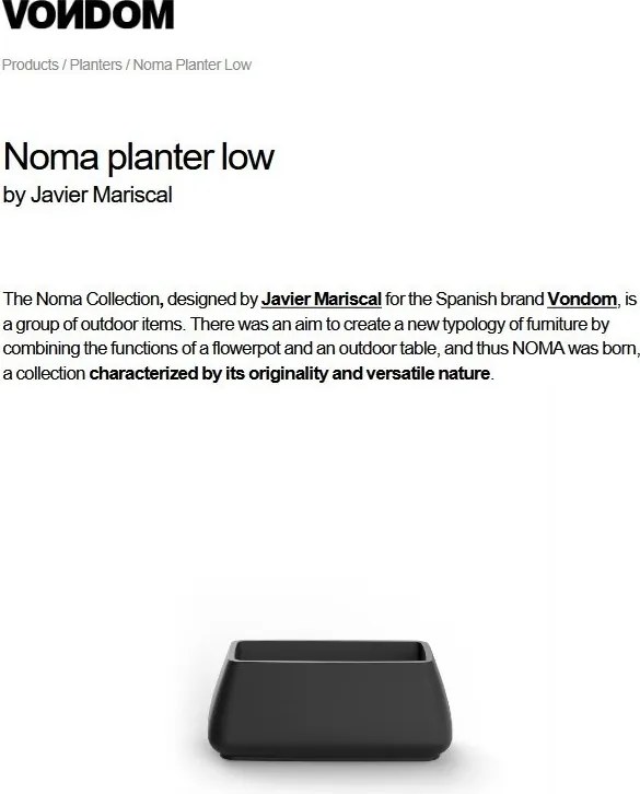 Ghiveci plante / Vaza flori exterior / interior design modern premium MOMA PLANTER LOW 45006R Vondom