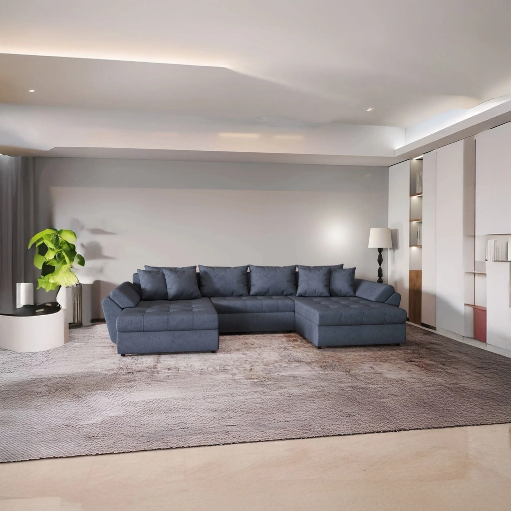 Colțar extensibil dumonde cu ladă de depozitare si sezut confortabil din spuma high-density, Loana U Enjoy Antracit 355x185 cm