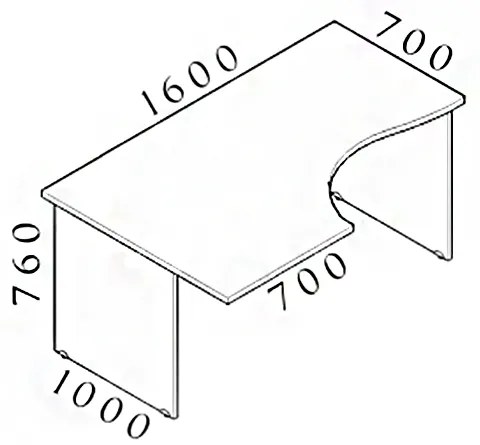 Masa ergonomica Visio 160 x 100 cm, stanga, fag