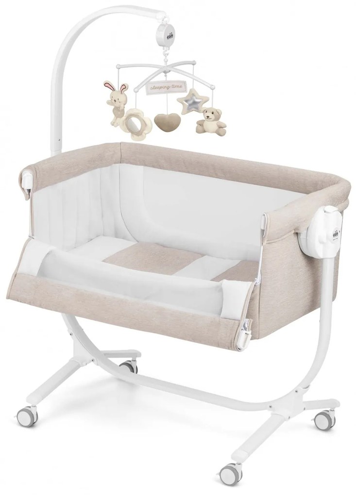 Patut cu leganare, Cullami, co-sleeper 2 in 1, Cu laterala culisanta, Cu setare unghiulara, Cu roti, Reglabil in 8 pozitii pe inaltime, Gri deschis