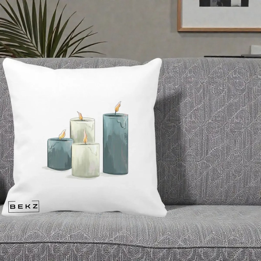 Perna Decorativa Lumanari Hygge Alb-Verde, 40x40 cm, Alba Mata, Husa Detasabila, Perna Inclusa, BEKZ®