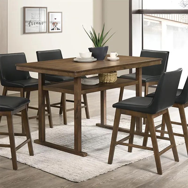 Masa de bar Tenor lemn natural cauciuc - MDF, culoarea nuc 150x90x91.5cm