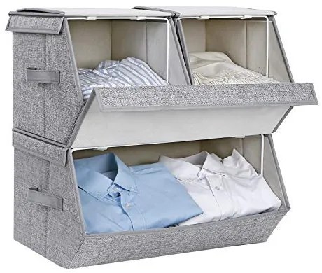 Set 3 cutii depozitare cu capac, textil / metal, gri, Songmics