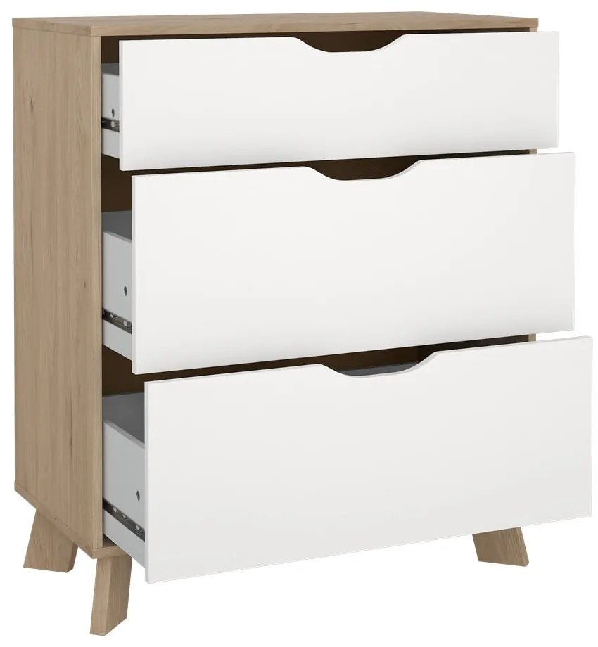 Comodă albă-în culoare naturală cu aspect de lemn de stejar 79x92x40 cm Ikast – Tvilum