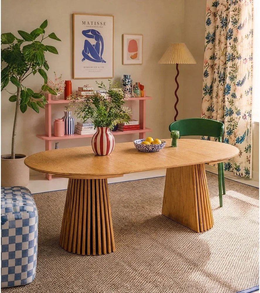 Masă de dining rotundă extensibilă cu blat cu aspect de lemn de stejar ø 120 cm Osaka – House Nordic