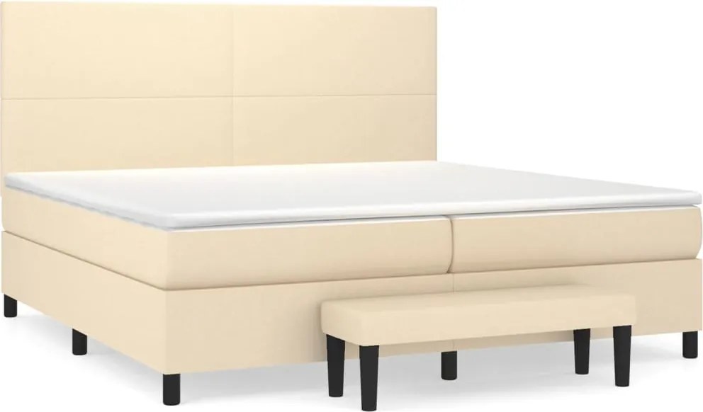 vidaXL Pat box spring cu saltea, crem, 200x200 cm, textil