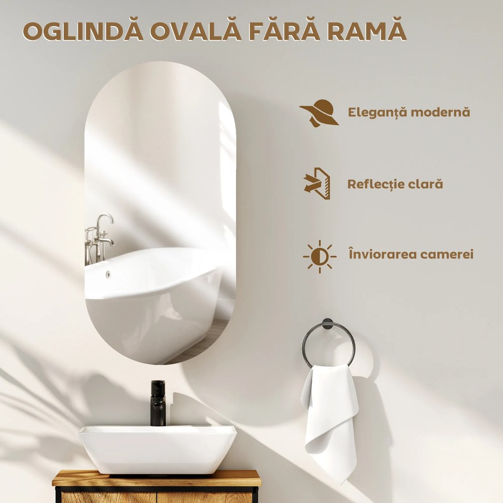 HOMCOM Oglindă Ovală Modernă cu Dulap și Două Rafturi, 45x90 cm, Alb | Aosom Romania