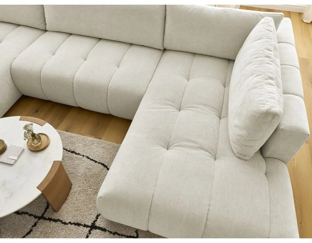 Colțar bej extensibil/cu spațiu de depozitare (cu colț pe partea dreaptă/în formă de "U") Fuji – Bobochic Paris