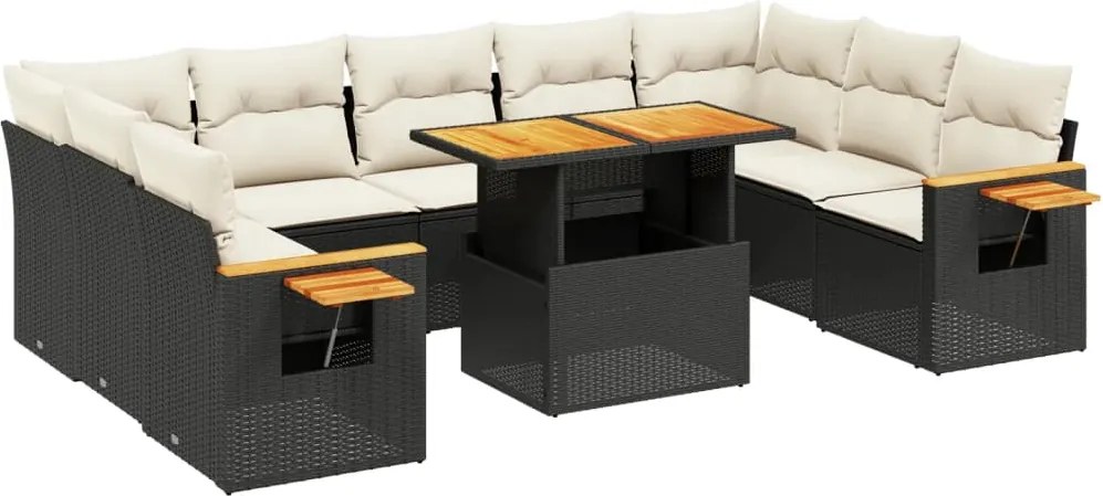 vidaXL Set canapele de grădină cu perne, 10 piese, negru, poliratan