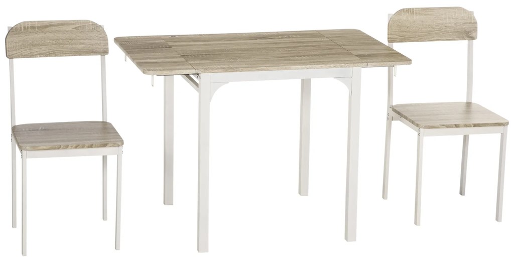 Set masa si 2 scaune HOMCOM pliabile din lemn si otel, Lemn natural/alb | Aosom RO