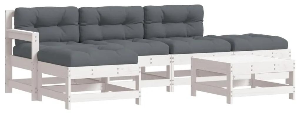 3185907 vidaXL Set mobilier relaxare grădină&perne 6 piese alb lemn masiv pin