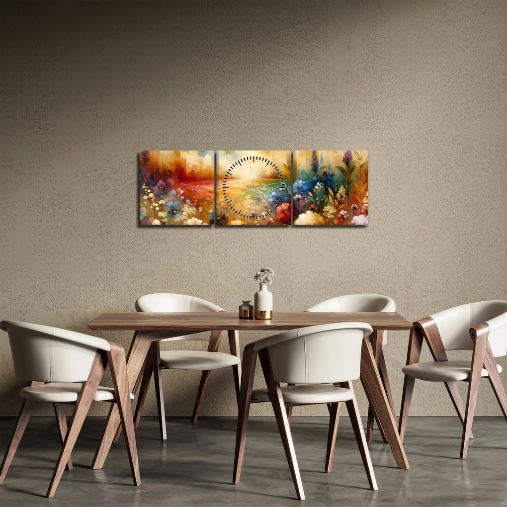 Tablou - Pajiște colorată (cu ceas) (90x30 cm)