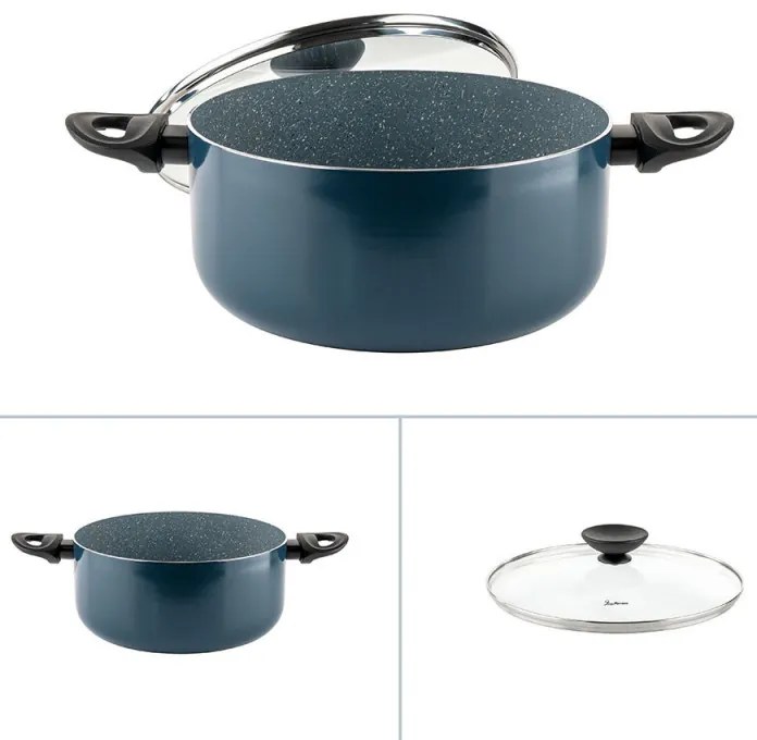 Cratiță Luigi Ferrero Prima FR-2644, 26x12 cm, 5.8 l, Acoperire neaderentă din marmură, Capac din sticlă cu orificiu pentru abur, Inducție, Albastru închis