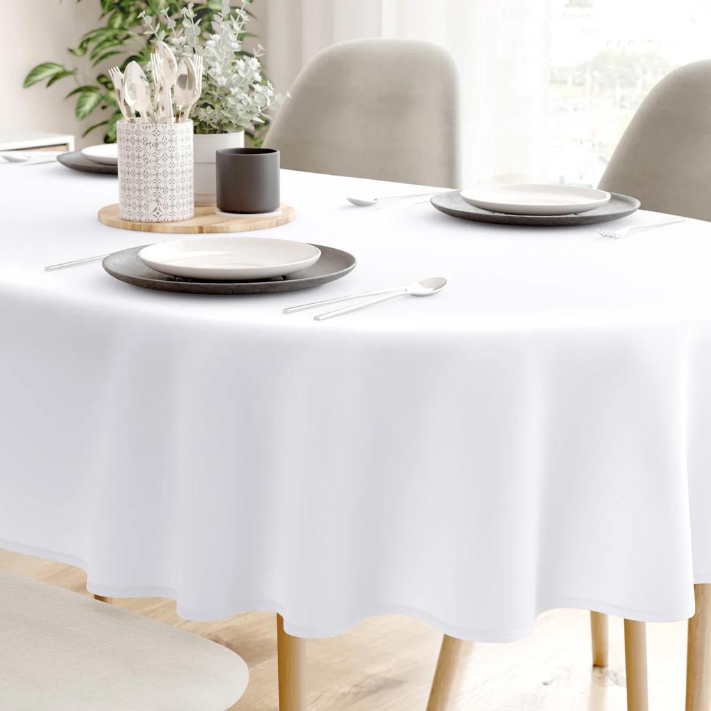 Goldea față de masă decorativă rongo deluxe - alb cu luciu satinat - ovală 120 x 160 cm