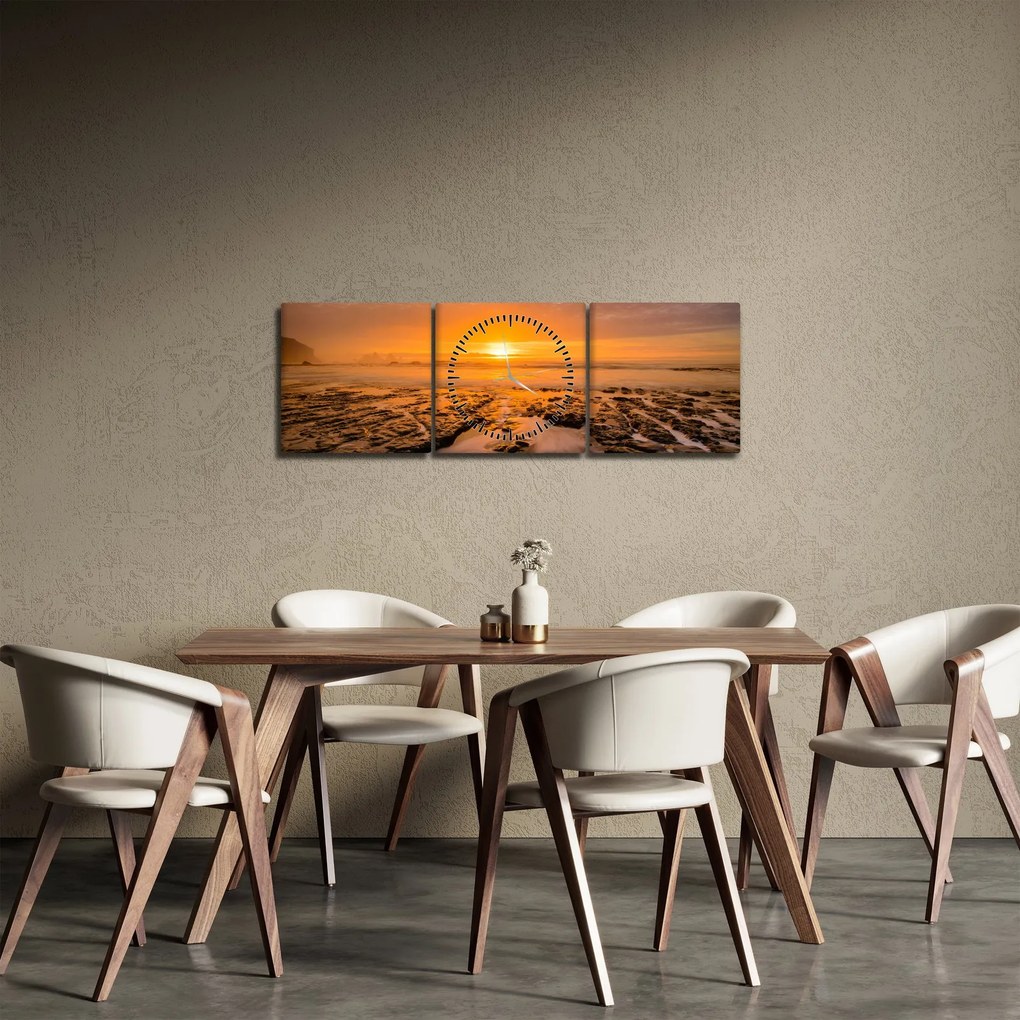 Tablou cu apus de soare (cu ceas) (90x30 cm)