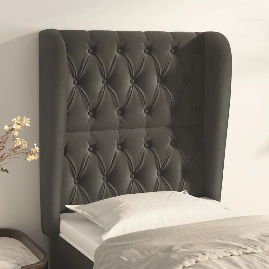 vidaXL Tăblie de pat cu aripioare gri închis 83x23x118/128 cm catifea