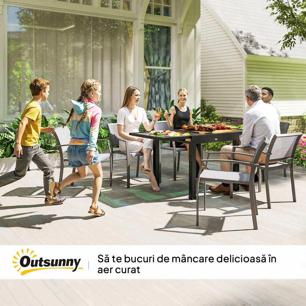 Outsunny Masă de Grădină Extensibilă cu Blat din Sticlă 80-160x80x75 cm Negru | Aosom Romania