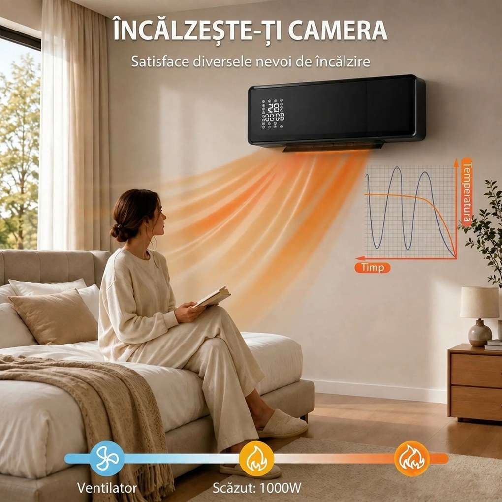 HOMCOM Aerotermă de perete cu Telecomandă, Negru | Aosom Romania