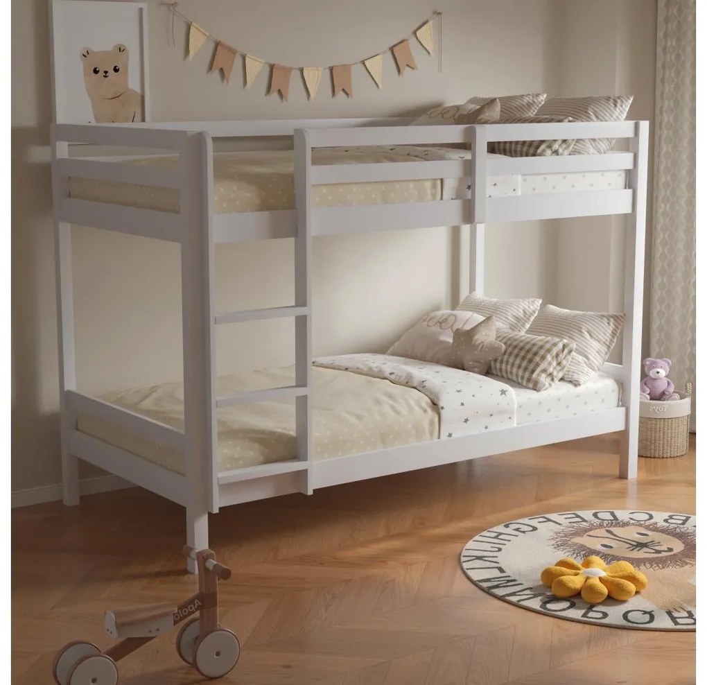 Pat etajat pentru copii 90 cm Invocato (alb) (cu somieră). 1116361