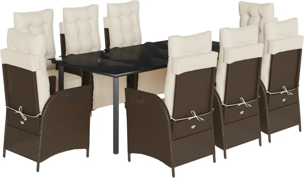 vidaXL Set mobilier de grădină cu perne, 9 piese, maro, poliratan
