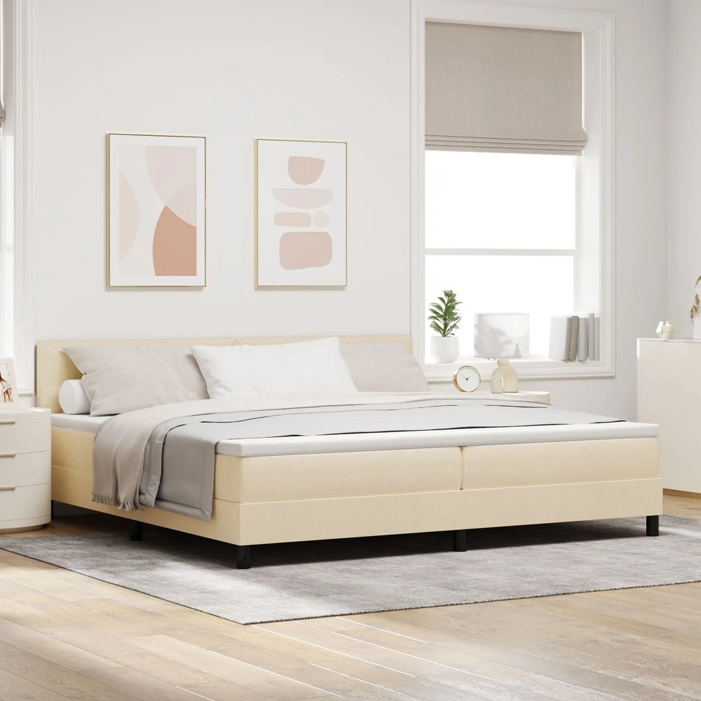 vidaXL Pat cu arcuri cu saltea crem 200x200 cm țesătură
