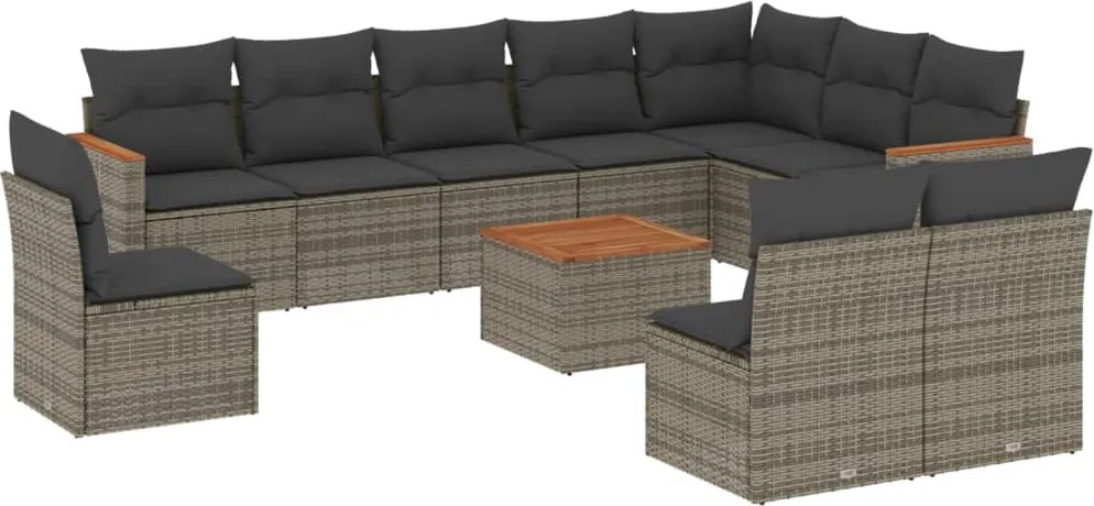 vidaXL Set canapele de grădină cu perne, 11 piese, gri, poliratan