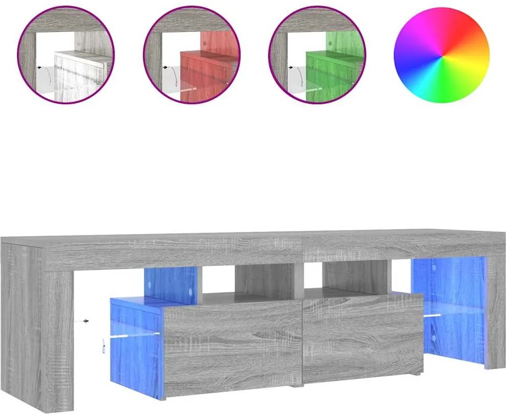 vidaXL Comodă TV cu lumini LED, gri sonoma, 140x36,5x40 cm