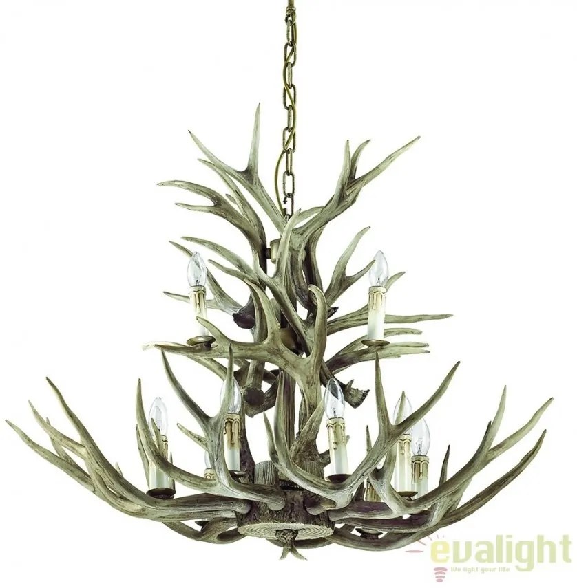 Candelabru rustic cu brate in forma de coarne de cerb, fabricat manual, CHALET SP12 113975