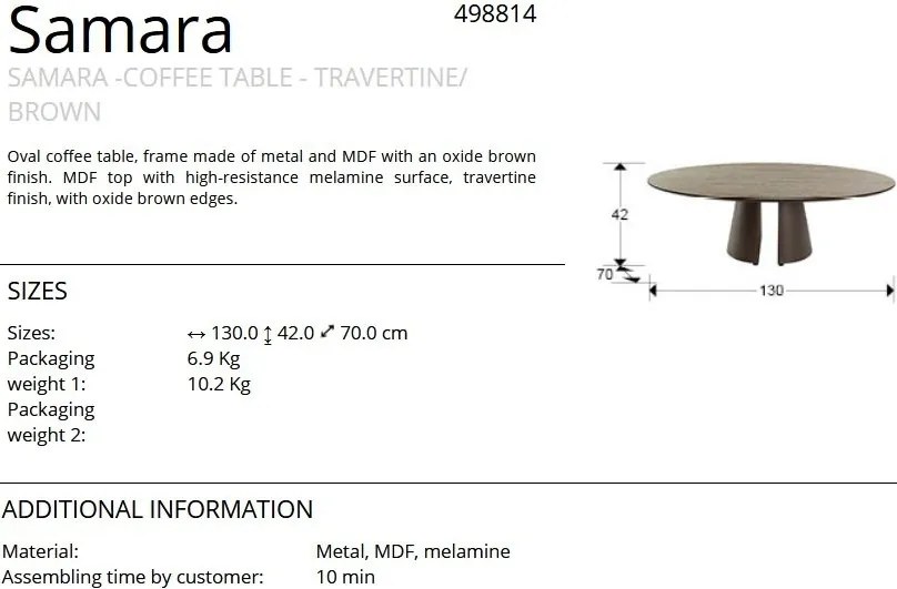 Masuta ovala din metal si MDF Samara 130x70cm