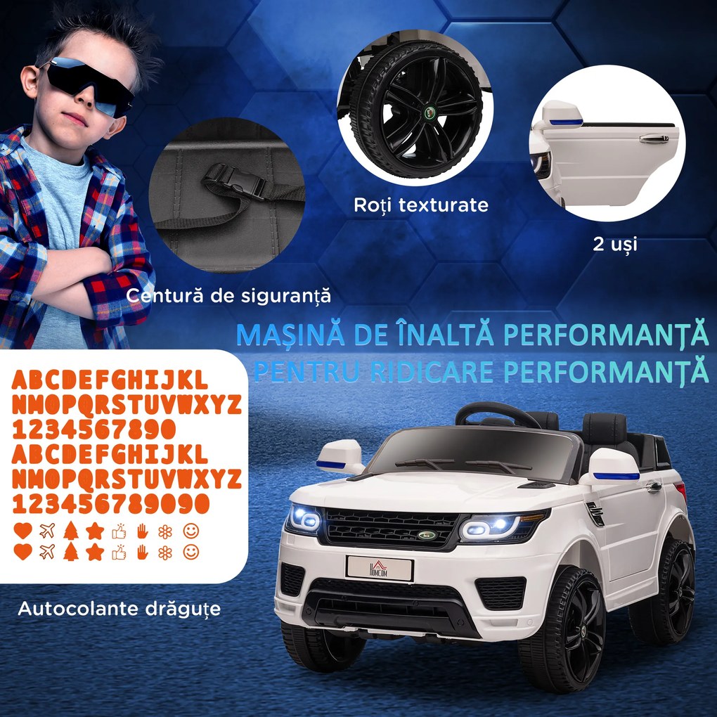 HOMCOM Mașinuță Electrică pentru Copii cu Motor Dublu, Suspensie și Telecomandă, 110x68x52 cm, Alb | Aosom Romania