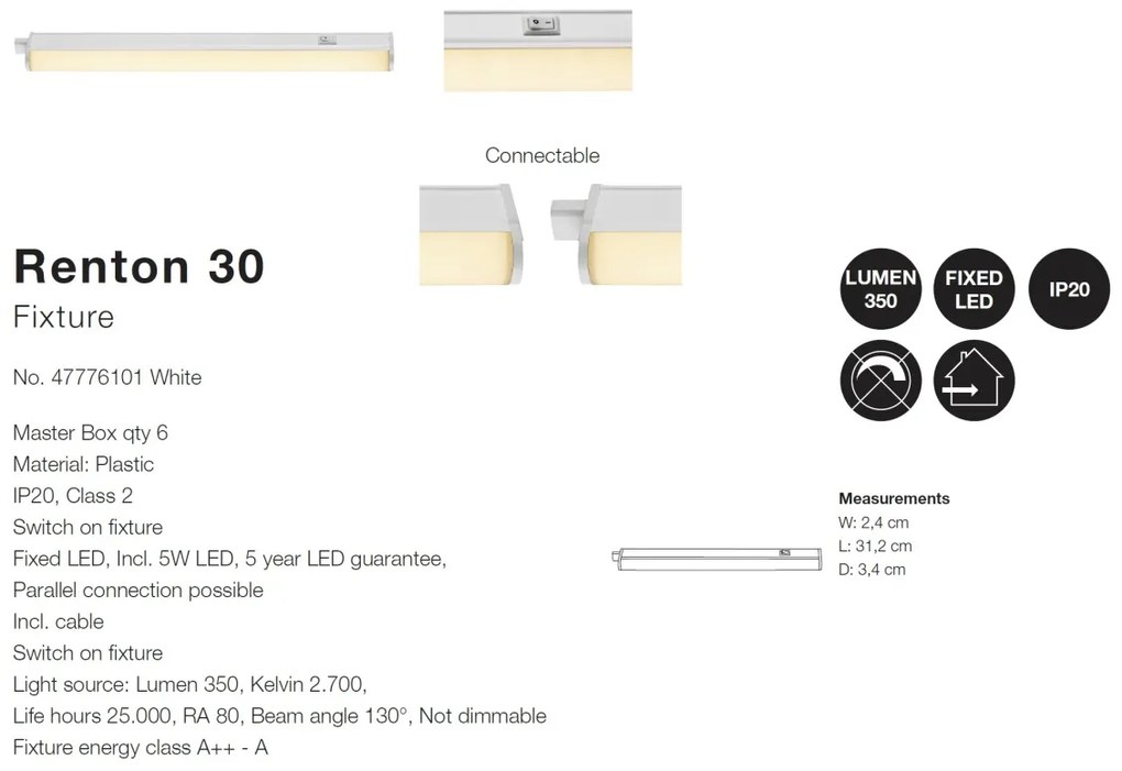 Aplica LED pentru mobila design liniar Renton 30 47776101 NL
