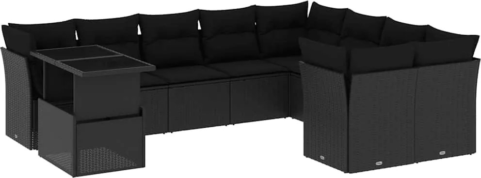 vidaXL Set canapele de grădină cu perne, 10 piese, negru, poliratan