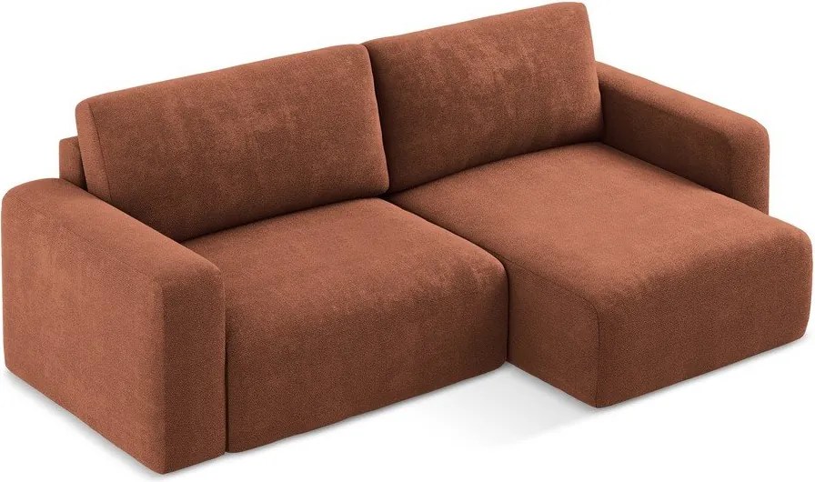 Colțar teracotă extensibil/cu spațiu de depozitare cu tapițerie din chenille (cu colț pe partea dreaptă/cu șezlong) Kona – Makamii