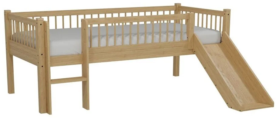 Pat pentru copii în culoare naturală înalt din lemn de fag cu tobogan cu somieră 90x200 cm Forrest – Vipack