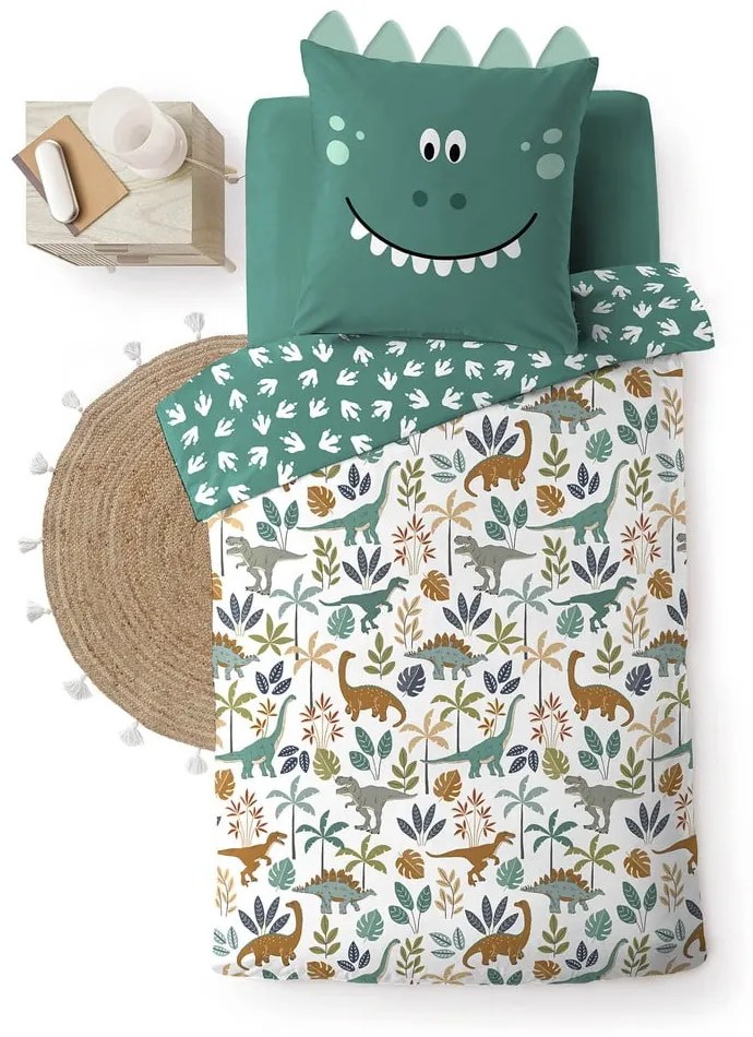 Lenjerie de pat pentru copii albă-verde din bumbac pentru pat de o persoană 140x200 cm Dina – douceur d'intérieur