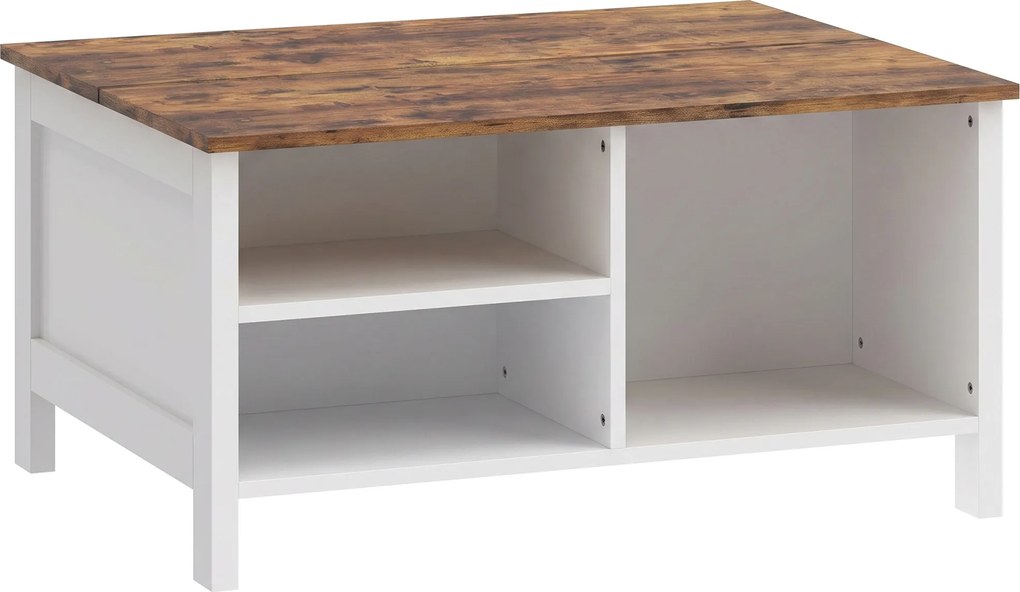 HOMCOM Cufăr de Depozitare 80x60x40 cm, cu Capac Rabatabil, Rafturi Deschise și Compartiment Ascuns, Maro Rustic | Aosom Romania