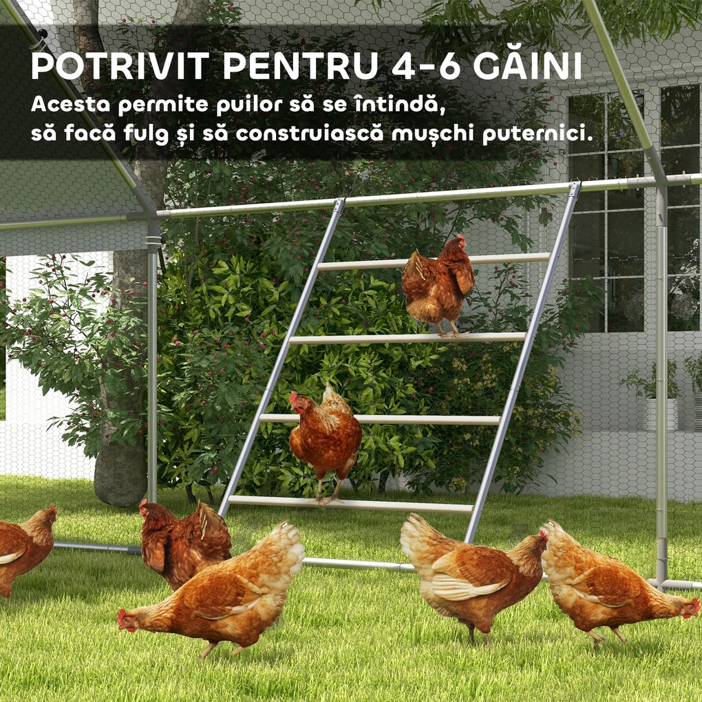 PawHut Suport pentru Găini pe 4 Niveluri, Posatoiu din Lemn și Oțel Galvanizat, Scară pentru Coteț, 4-6 Găini, 140x86x2,5 cm, Lemn Natural | Aosom Romania