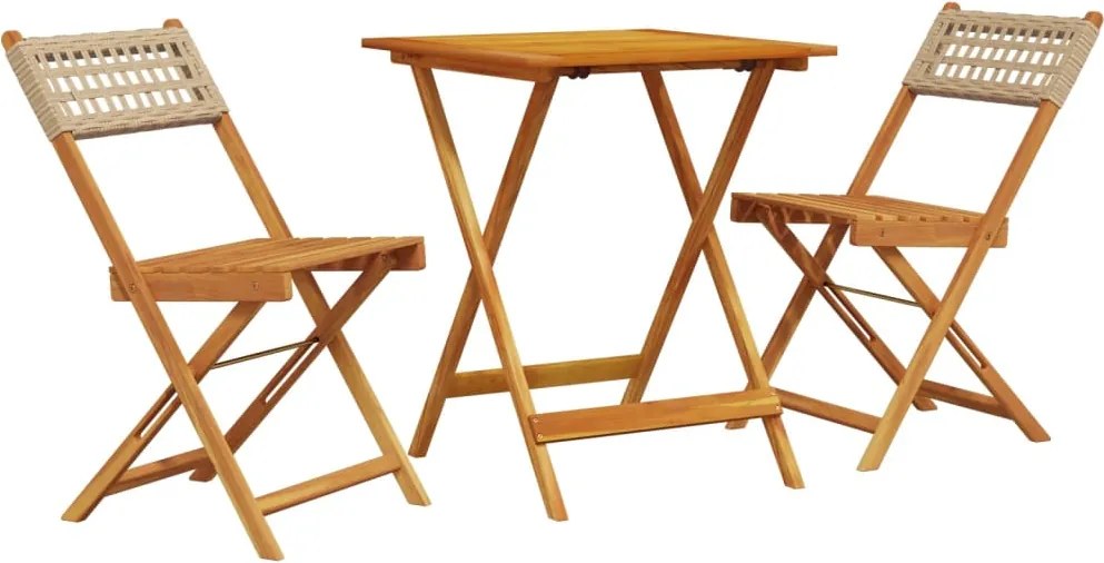 vidaXL Set mobilier bistro, 3 piese, poliratan bej/lemn masiv