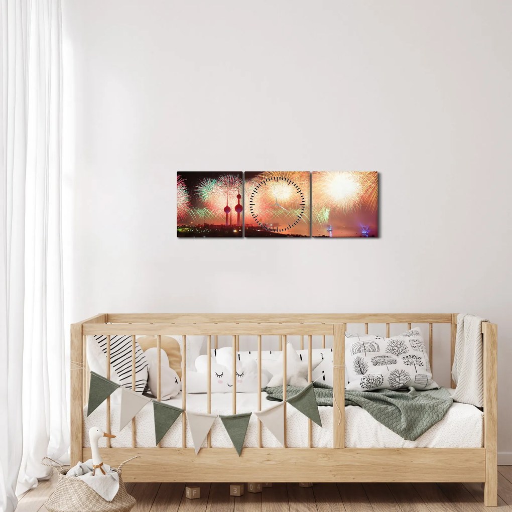 Tablou cu artificii (cu ceas) (90x30 cm)